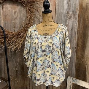 Rebecca Taylor Pastel Floral Tie Neck Batwing Sleeve Blouse